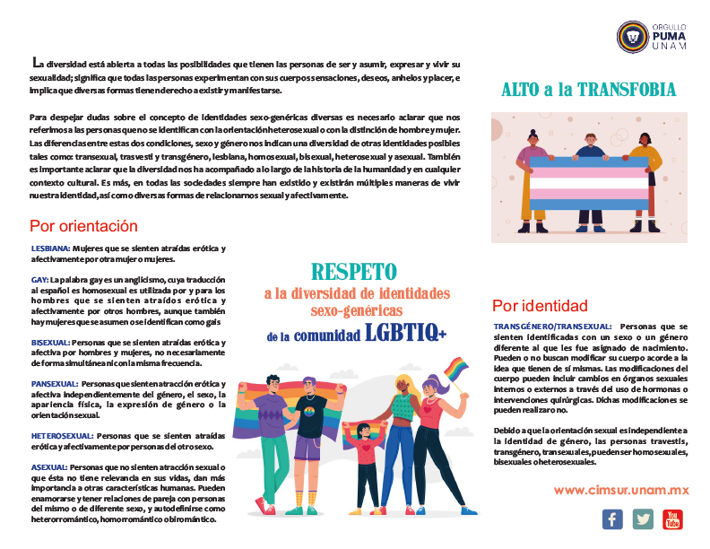 Interesar Enderezar Teseo Campaña informativa y de sensibilización sobre el respeto a la Diversidad  de las identidades sexo-género y la comunidad LGBTTTIQ+ – Coordinación para  la Igualdad de Género UNAM